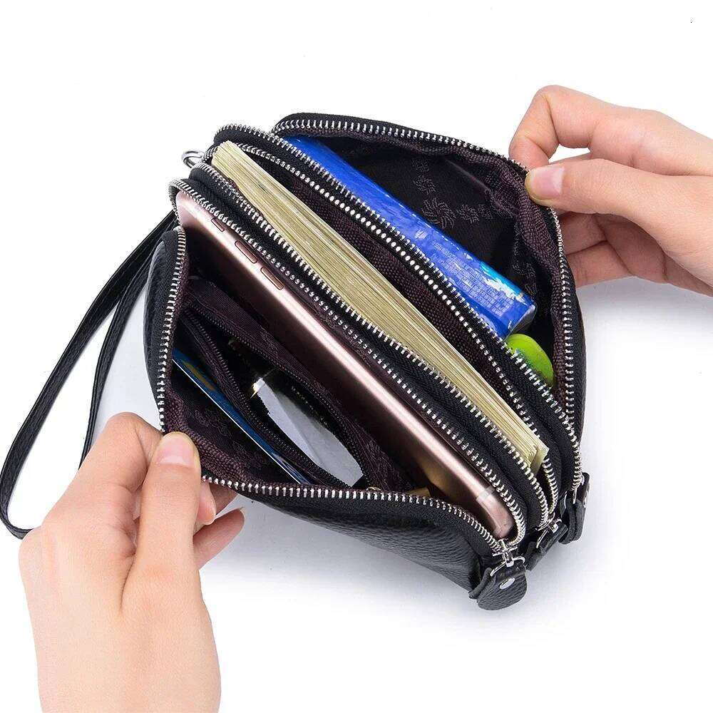 Leather Women Mini Wallet Three Zipper Coin Purse Cute Small Clutch Bag Designer Multi-Functional Card Holder Bags C260304