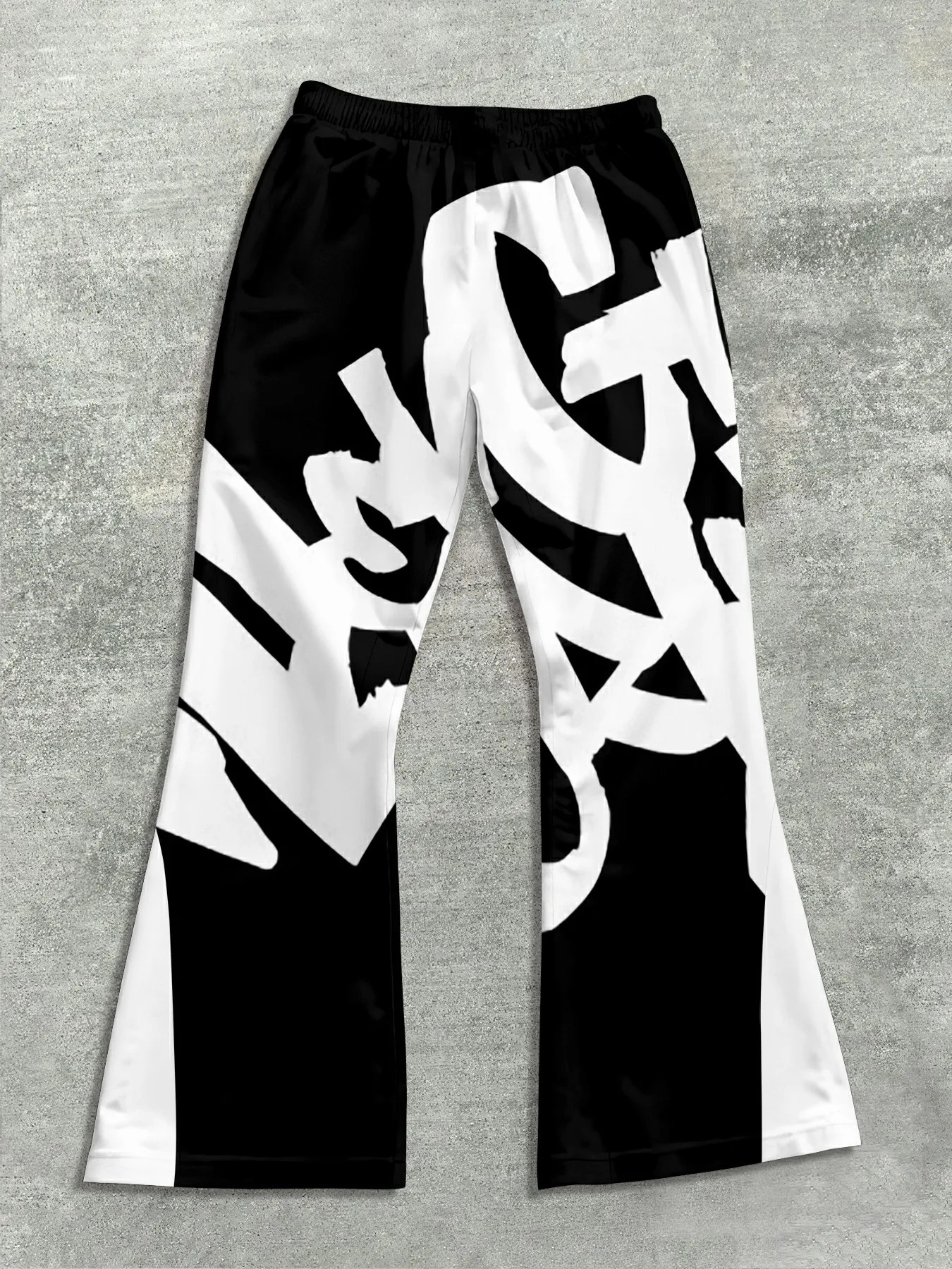 Mens Casual Street Style Trendy Cross Print Fashionable Slightly Flared Black and White Color-Block Sweatpants Men Pants 260227 - view 3
