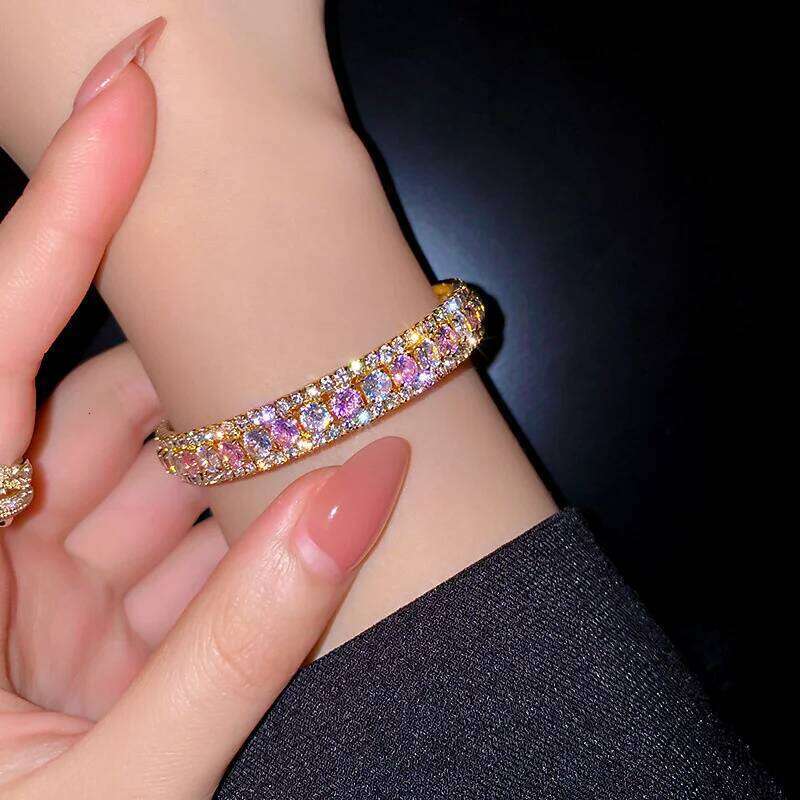 Geometric Zircon Bracelet & Bangles For Women Pink Green Cuff Bracelets Weddings Party Jewelry XJ260303