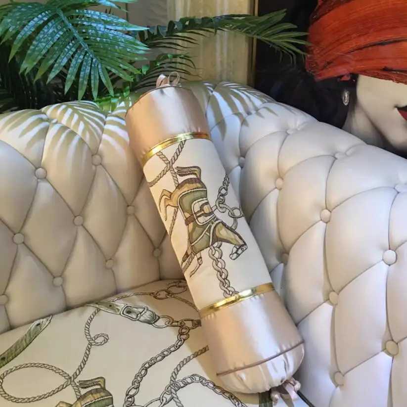 Cylindrical Satin Embroidery Bolster Pillow Luxury European Neck Support for Home DecorT260304
