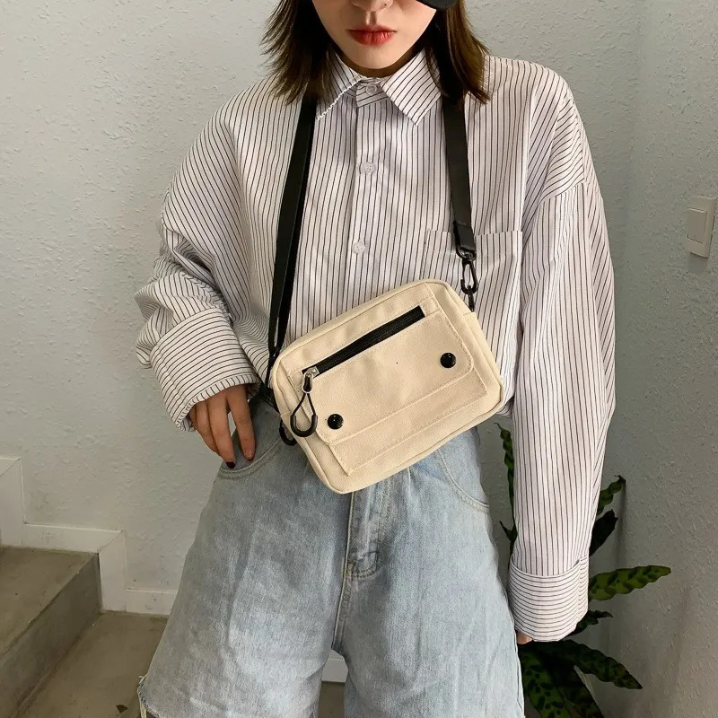 Women Canvas Handbags Korean Mini Student Bag Cell Phone Simple Small Crossbody Casual Ladies Zipper Shoulder Bag 260306