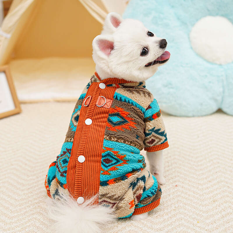 Famous brand Autumn winter four legged belly warming clothes with fleece for pets dogs and cats ethnic style Fair Isle Bichon pajamas pupakaIK
