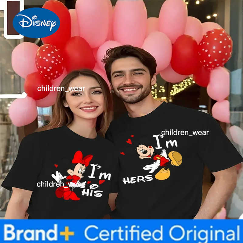 Disney Im His/Im Hers Print Mickey Mouse Minnie Pattern Streetwear Short Sleeve Men Women Casual Classic Character Couple T-shirts H260304