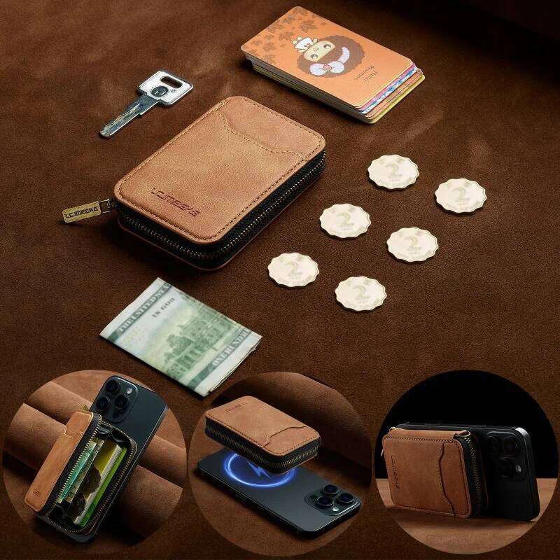 EUCAGR RFID Shielded Magnetic zipper Holder Wallet Premium Synthetic Leather for Phone & Cards, Compact Design, Ideal Gift C260304