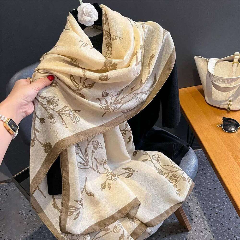 Luxury Long Floral Scarf Women Elegant Shawl Warps Minimalist Ladies Hijab Neckerchief Soft Stain Scarves For Travel Beach XJ260304