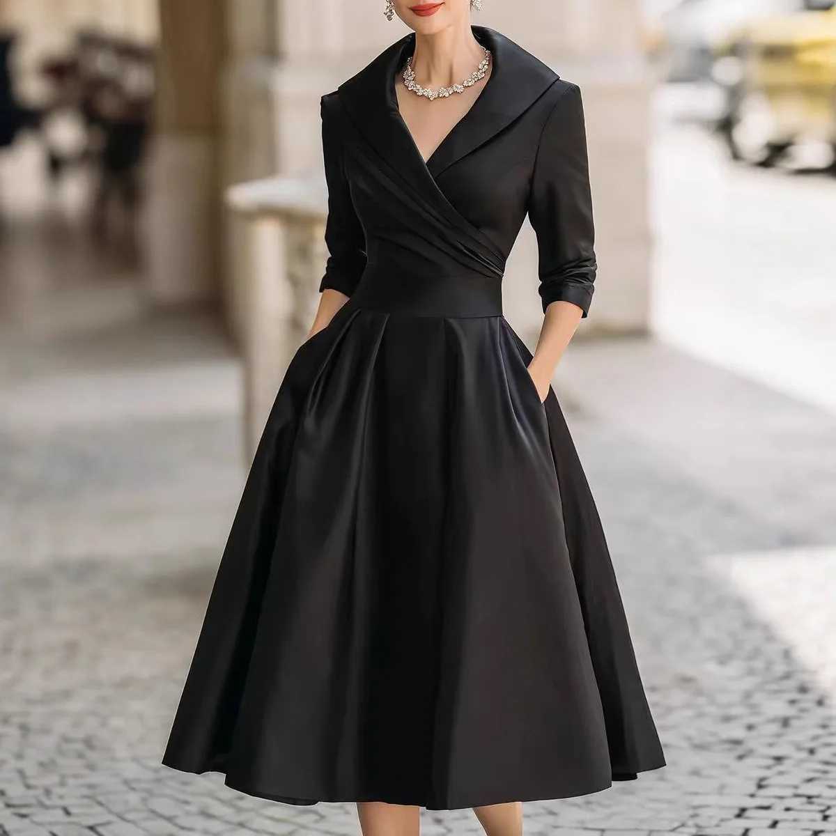 Womens Fashion Dress New Style V-neck Waist-hugging Makes You Look Slim And Elegant Long Sleeves Maxi Prom Dresses For Women M260304