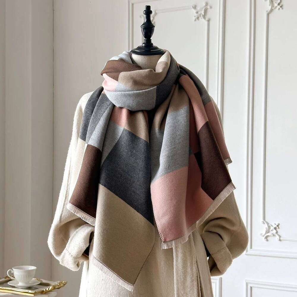 Women's Luxury Faux Cashmere Scarf for Autumn Winter - New Warm Pashmina Blanket Poncho, Fashion Print Thick Shawl XJ260304