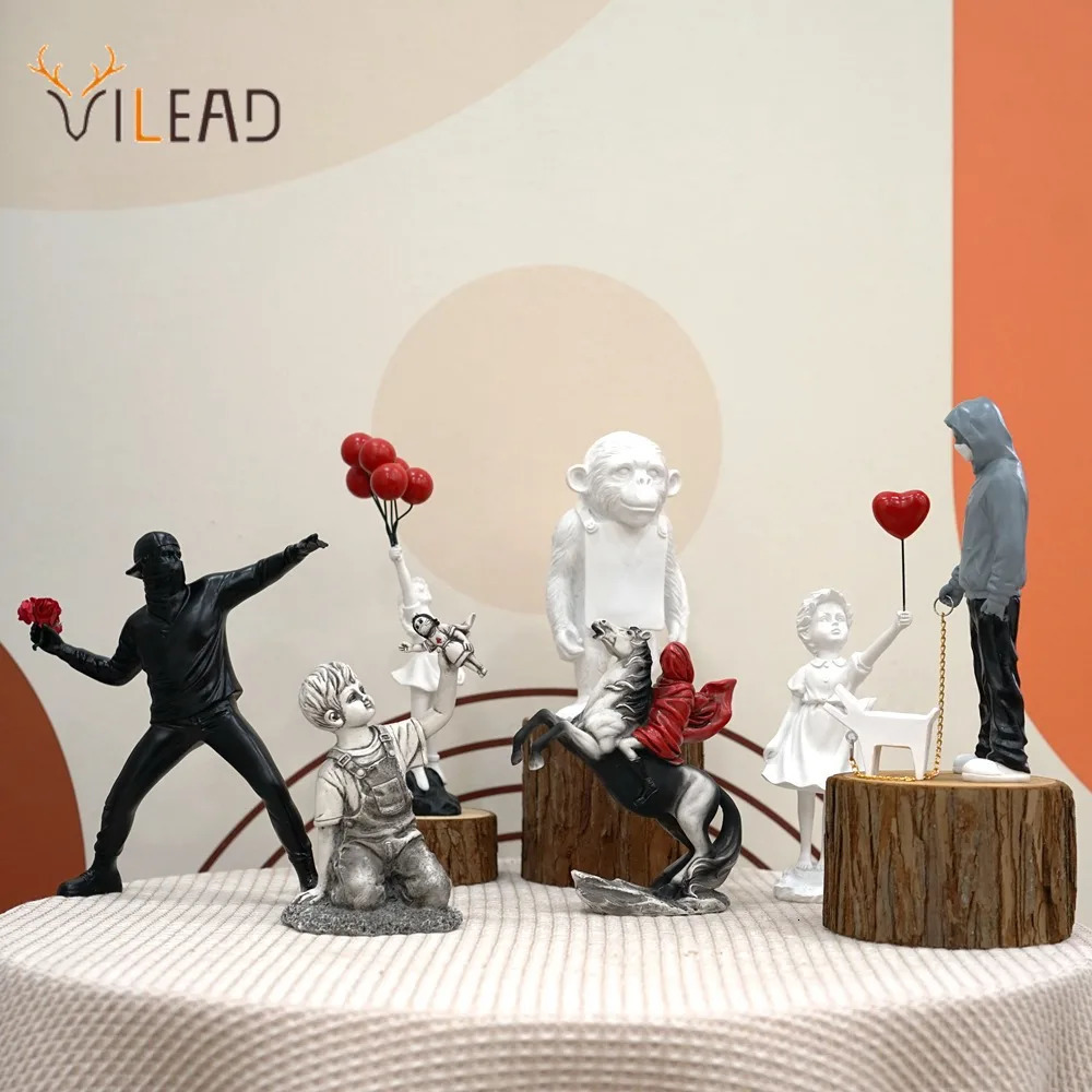Dropshopping Banksy Sculpture Collection Flower Thrower Statue Pop Art Modern Balloon Girl Figurine Office Home Decoration 260227BJ