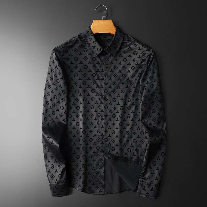 Fall fashion long-sleeved button-down solid-color large-sized business casual shirt for men