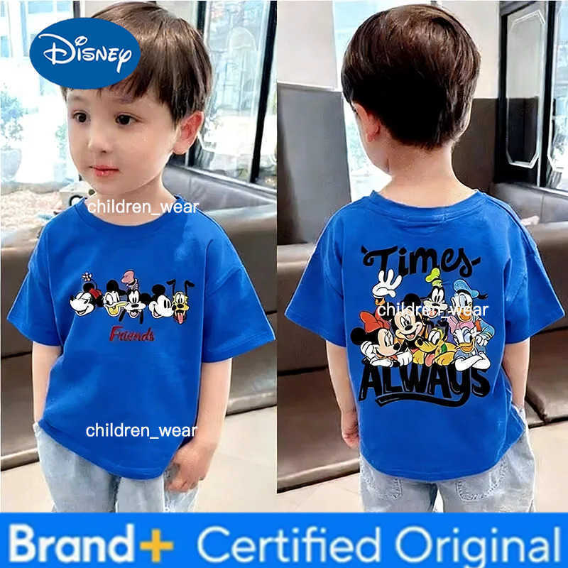 Disney Mickey and Friends Kids T-shirt 100 Cotton Time Never Stops Double-sided Printed Short-sleeved T-shirt H260304