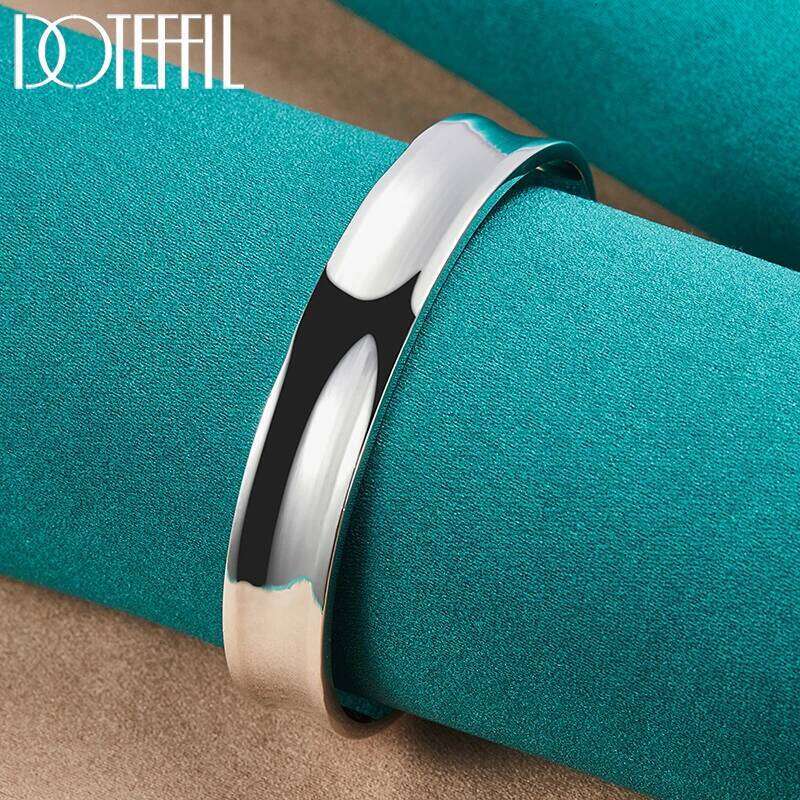 DOTEFFIL 925 Sterling Silver 12mm Smooth Adjustable Bangle Bracelet For Man Woman Fashion Wedding Engagement Party Jewelry XJ260303