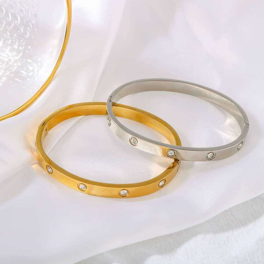 Round Zirconia Stainless Steel Bangle For Women Rhinestone Bracelets Hand Accessory XJ260303
