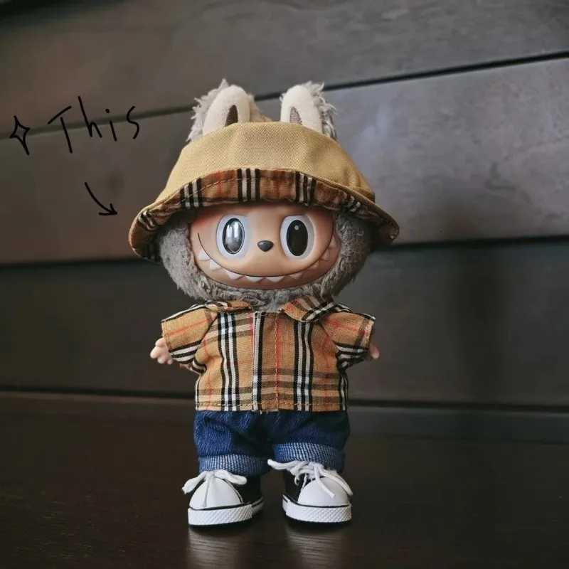 Labubu 17cm Luxury Knit Set - Triangle Logo Sweater, Beanie & Pearl Necklace for V1/V2, Fashion Doll AccessoriesT260304