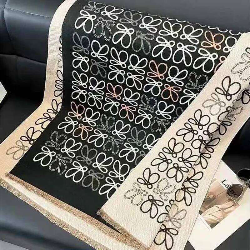 Retro High-End Women's Long Scarf Shawl Imitating Cashmere Geometric Lines Fashionable Warm Soft Autumn Winter Accessory XJ260304