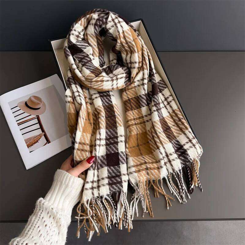 Winter Neck Warmer Scarf Women New Autumn Thickened Tassel Pashmina Shawl Faux Cashmere Warps Elegant Ladies Blanket For Men XJ260304