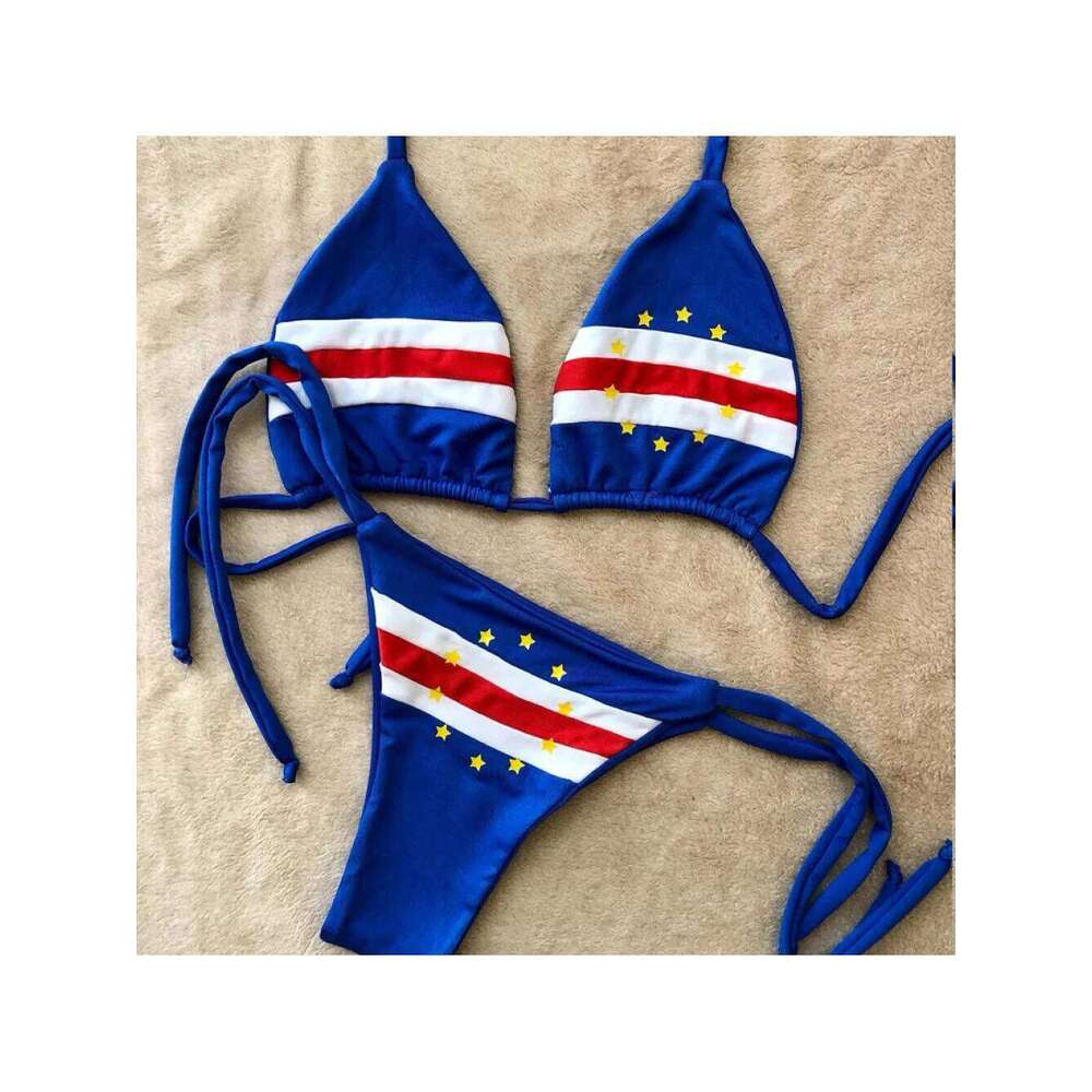 Summer new split three-point Y2K national flag print blue swimsuit bikini beach sexy clothing Y260303