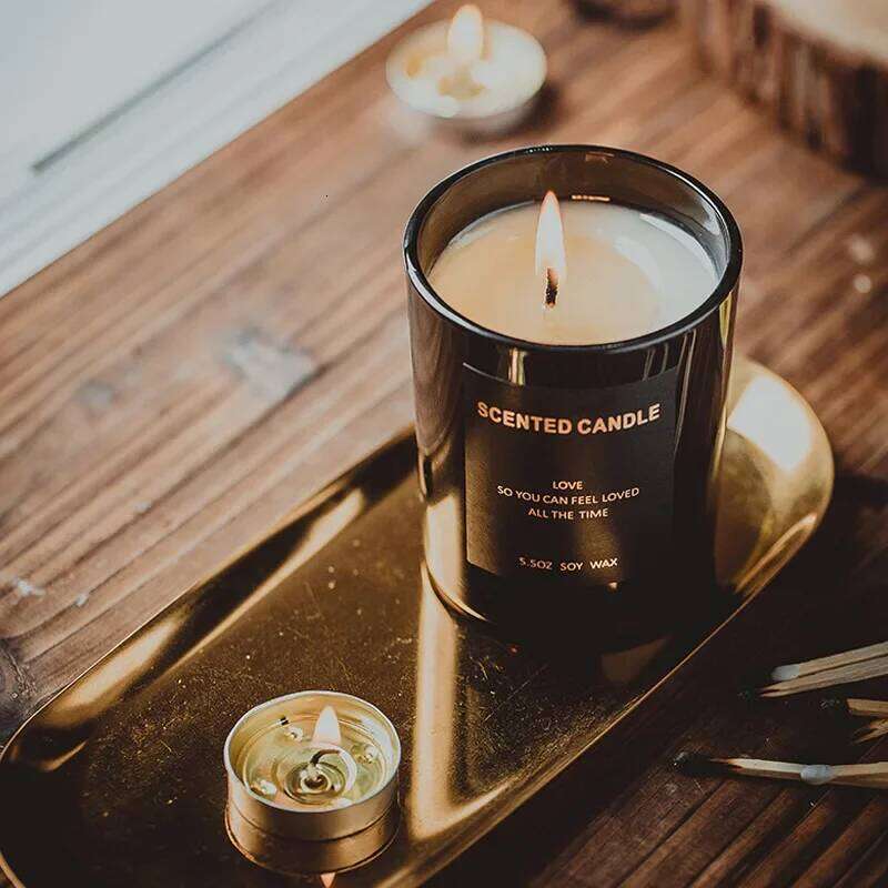 100% Natural Soy Wax Sandalwood Jar Black Scented Candles Glass Container Home Decorative Vase W260304