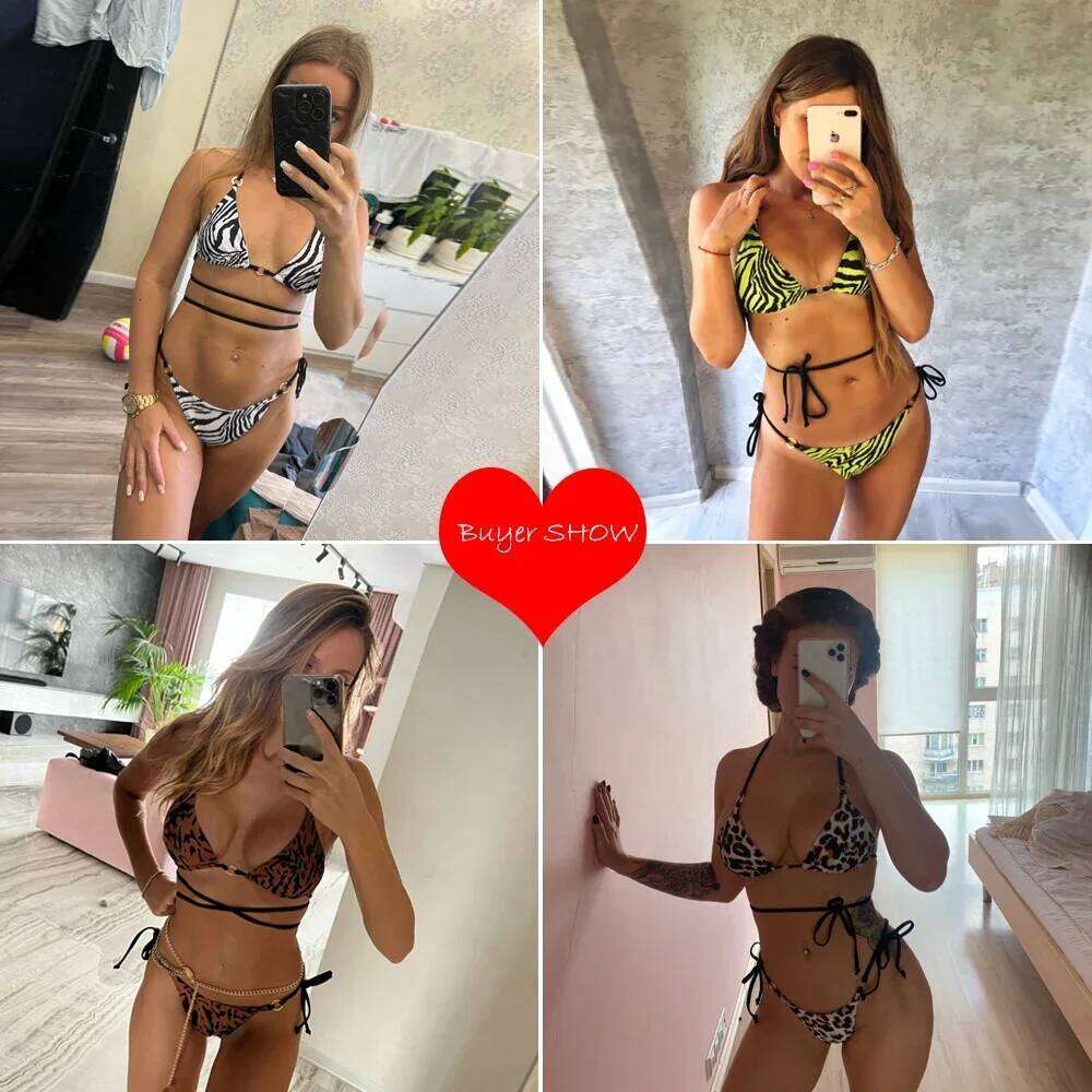2025 Sexy Brazilian Thong Mujer Swimwear Women Bandage Leopard Swimsuit Micro Bikini Set Summer Beachwear Swim Suit Y260303