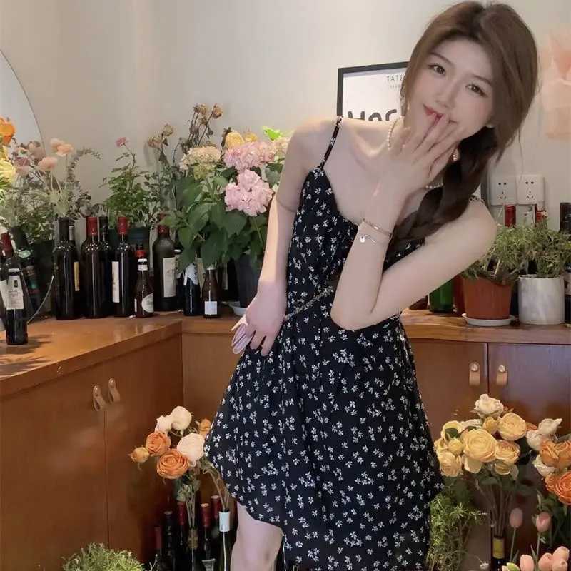 Sleeveless Floral Print Dress for Women Spring 2025 New Style Pure Sexy Style Waist-cinching Slimming A-line Chiffon Short Skirt M260304