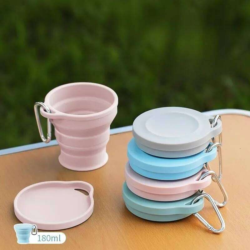 180ML Silicone Portable Folding Cup Mini Retractable CupTeacup Outdoor Travel Coffee Telescopic Drinking Mug with Lid S260303