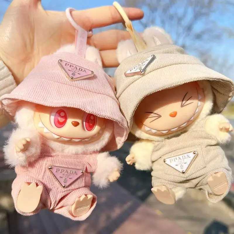 Luxury Corduroy Set with Triangle Badge Hat & Cargo Overalls for 15/17cm Labubu Series 30 Dolls DIY AccessoriesT260304