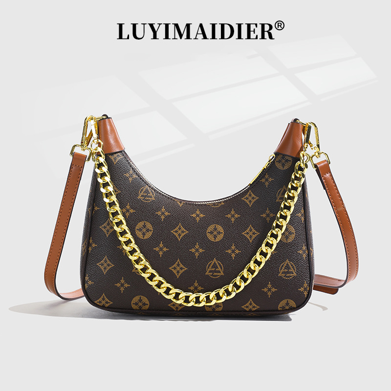 LUYIMAIDIER 2026 Summer New Fashion Designer Chain Retro Printed Crescent Bag Versatile Casual Single Shoulder Cross body Bag for Women