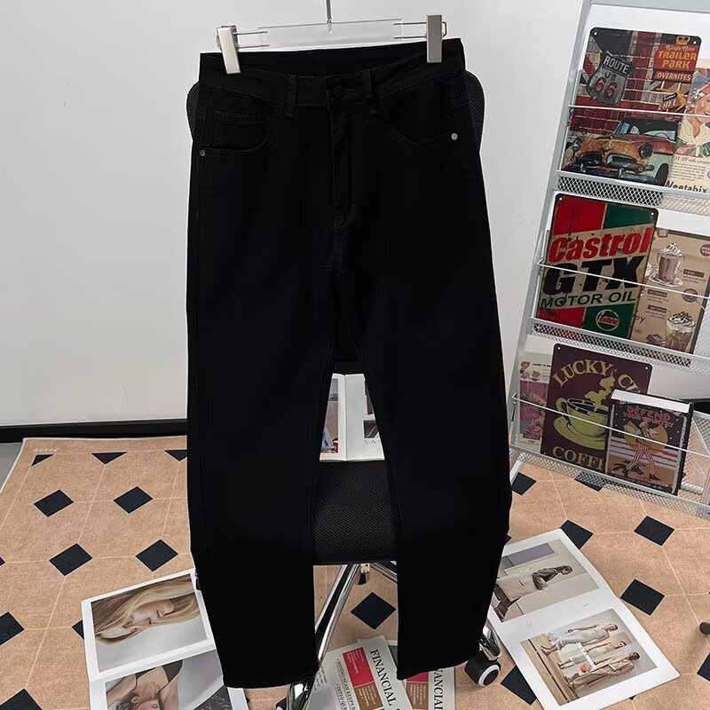 Spring Designer Pants New Solid Color Jeans For Men Versatile Trendy Casual Pants Stretch Slim Straight-leg Trousers