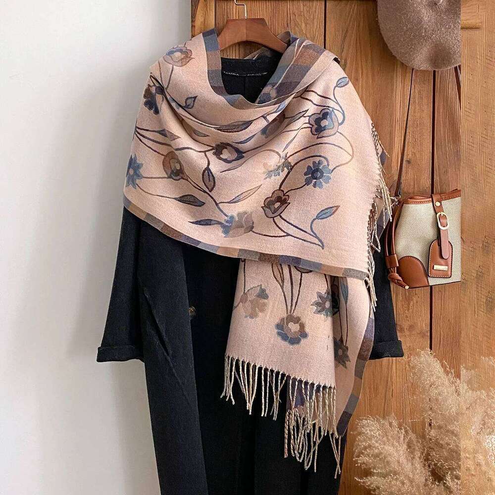 New Brand National Style Print Scarf Soft Warm Long Tassel Pashmina Shawl Autumn and Winter Outdoor Coldproof Windproof Blanket XJ260304