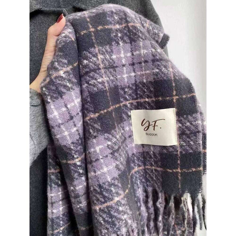 Women's Cashmere Scarf Green Plaid Vintage Winter Korean Thick Warm Long Tassel Shawl Neck Christmas Gift Fashion Accessories XJ260304