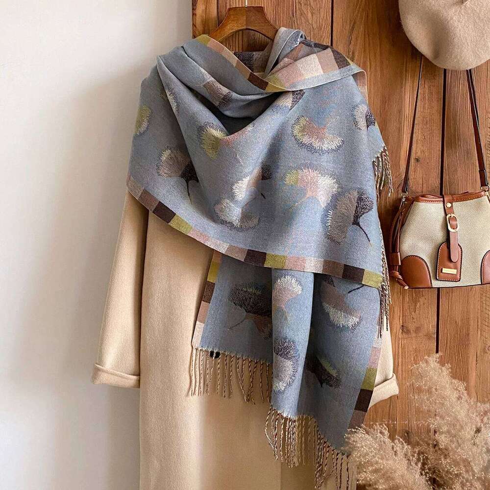 New Brand Elegance Double-sided Print Scarf Soft Warm Pashmina Long Tassel Shawl Autumn and Winter Coldproof Windproof Blanket XJ260304
