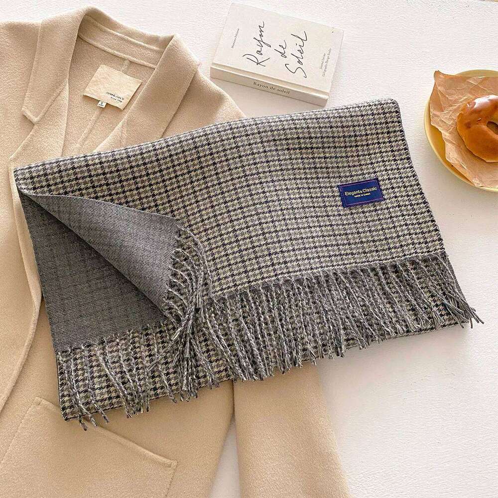 Long Thickened Warm Scarf For Women 50*200CM Tassel Pashmina Shawl Faux Cashmere Warps Autumn Winter Houndstooth Print Blanket XJ260304