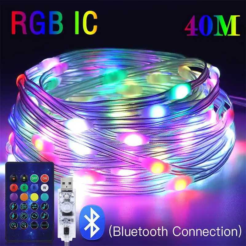 40M Led String RGB Light Smart Outdoor Festoon Party Leather Line IP65 Bluetooth Music Lamp String Fairy Lights Holiday Lighting H260304