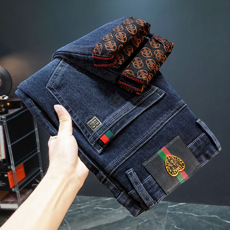 Luxury Brand Designer Clothes European Station Embroidered Jeans Trendy Brand Men's Three-Dimensional Full Bottom Printed Slim Fit Trendy Brand E