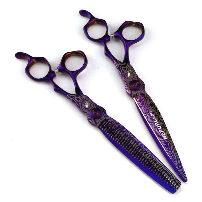 Upscale hair scissors, cutting barber tools, haircut thinning shears, 7 inches purple Damascus scissor H260303