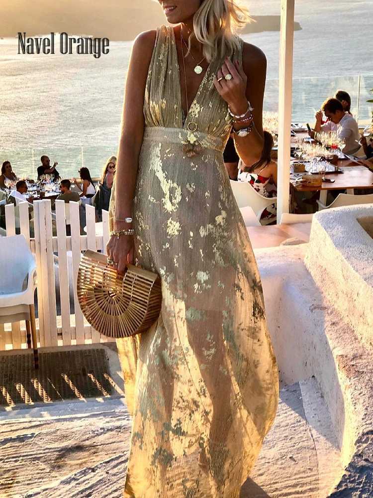 Women Deep V-Neck Maxi Party Dress Summer Patchwork Sleeveless Solid Casual Holiday Ladies Dress Elegant Streetwear Dropshipping M260304