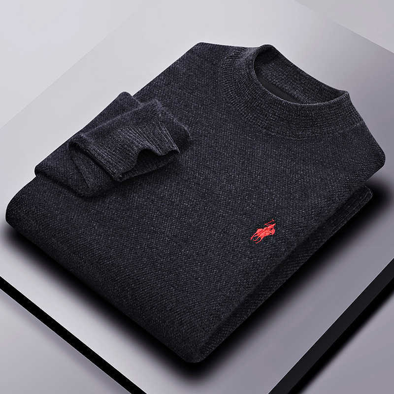 Design Mens Knit Sweater Mock Neck Bear Embroidery Warm Soft Pullover Thick Winter Business Hot-selling Mens Clothing X251106