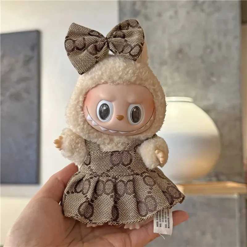 Luxury Retro Monogram Suspender Dress Set with Matching Bow for 15-17cm Labubu Dolls DIY Outfit AccessoriesT260304