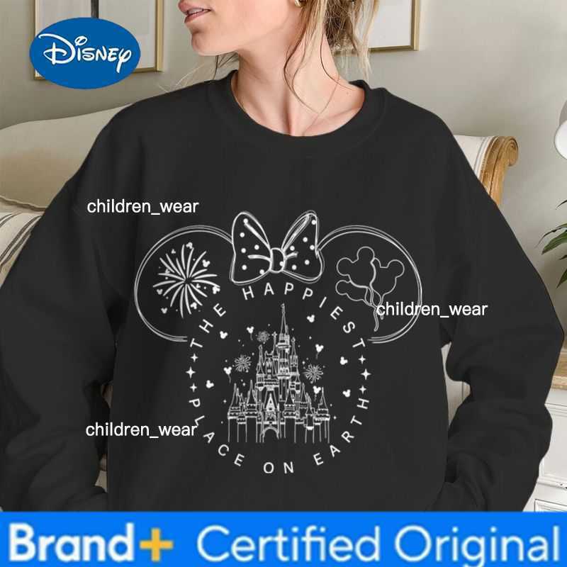 Disney The Happiest Place on Earth Sweatshirt Mickey Mouse Minnie Classic Character Couple Matching Tracksuit Women Men Mickey Pullover H260304