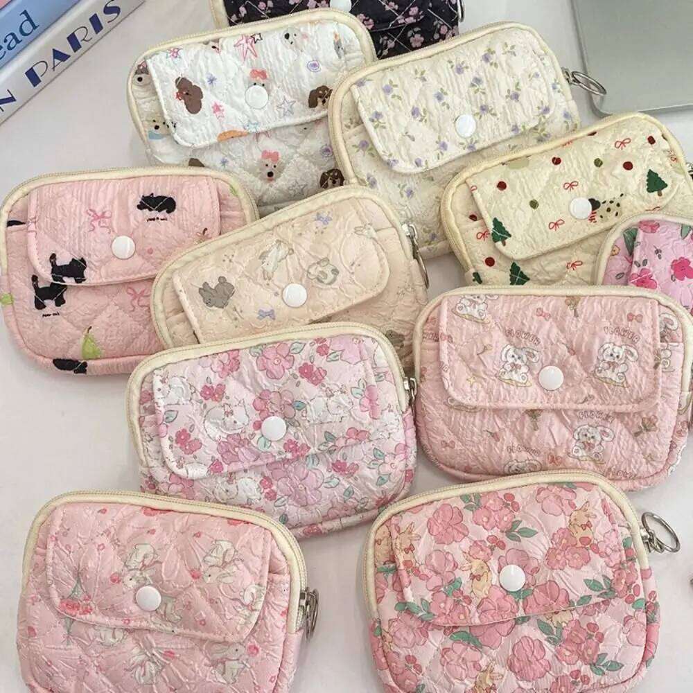 Flower Floral Coin Purse Large Capacity Korean Style Small Makeup Lipstick Earphone Card Holder Mini Canvas Storage Bag C260304