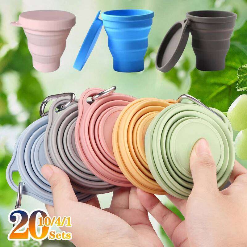 1-20Sets 180ML Folding Mini Retractable Cup Silicone Portable Teacup Outdoor Travel Coffee Telescopic Drinking Mug with Lid S260303