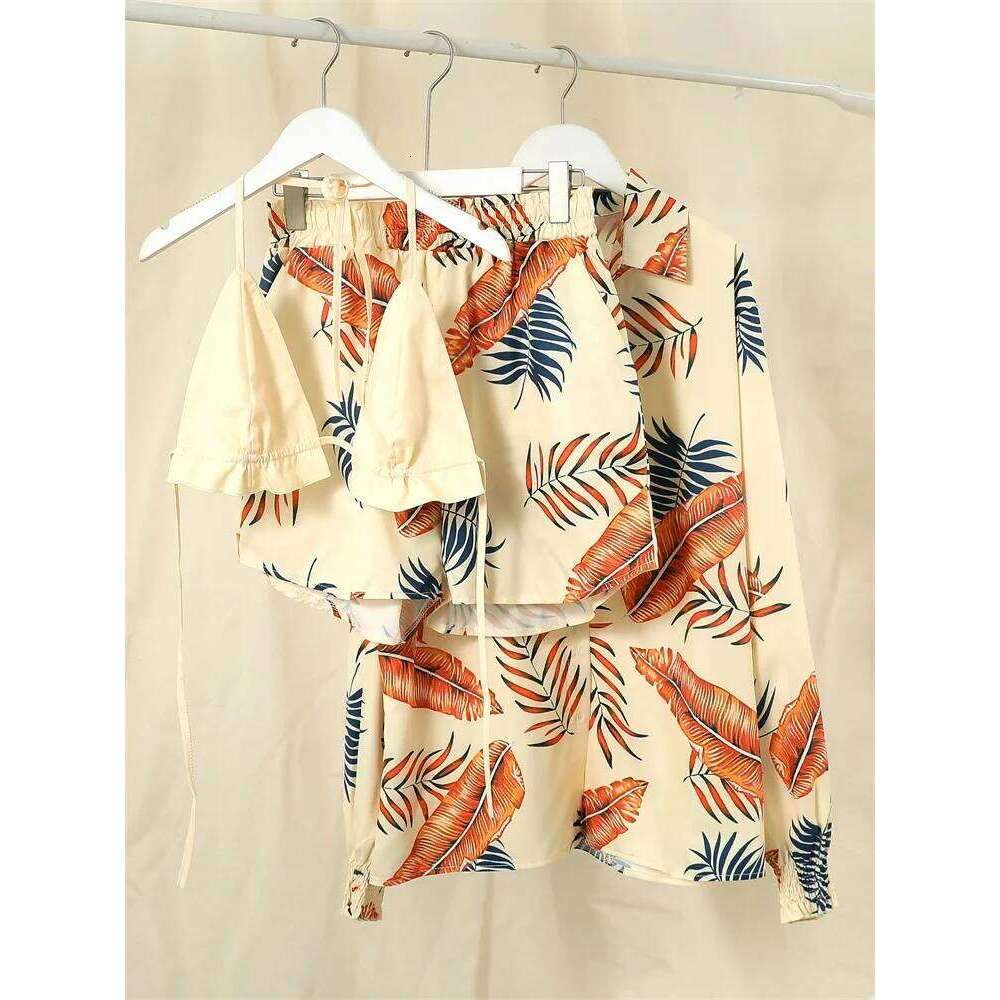 2024 New Bathing Suit Shorts Cover Up Summer Three Pieces Swimwear Sexy Beachwear High Waist Bikini Set Print Women's Swimsuit Y260303