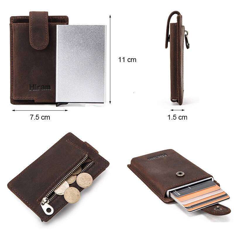 Hiram Credit Holder Men Metal RFID Vintage Aluminium Box Crazy Horse Leather Wallet Small Coin Purses ID Card Case C260304