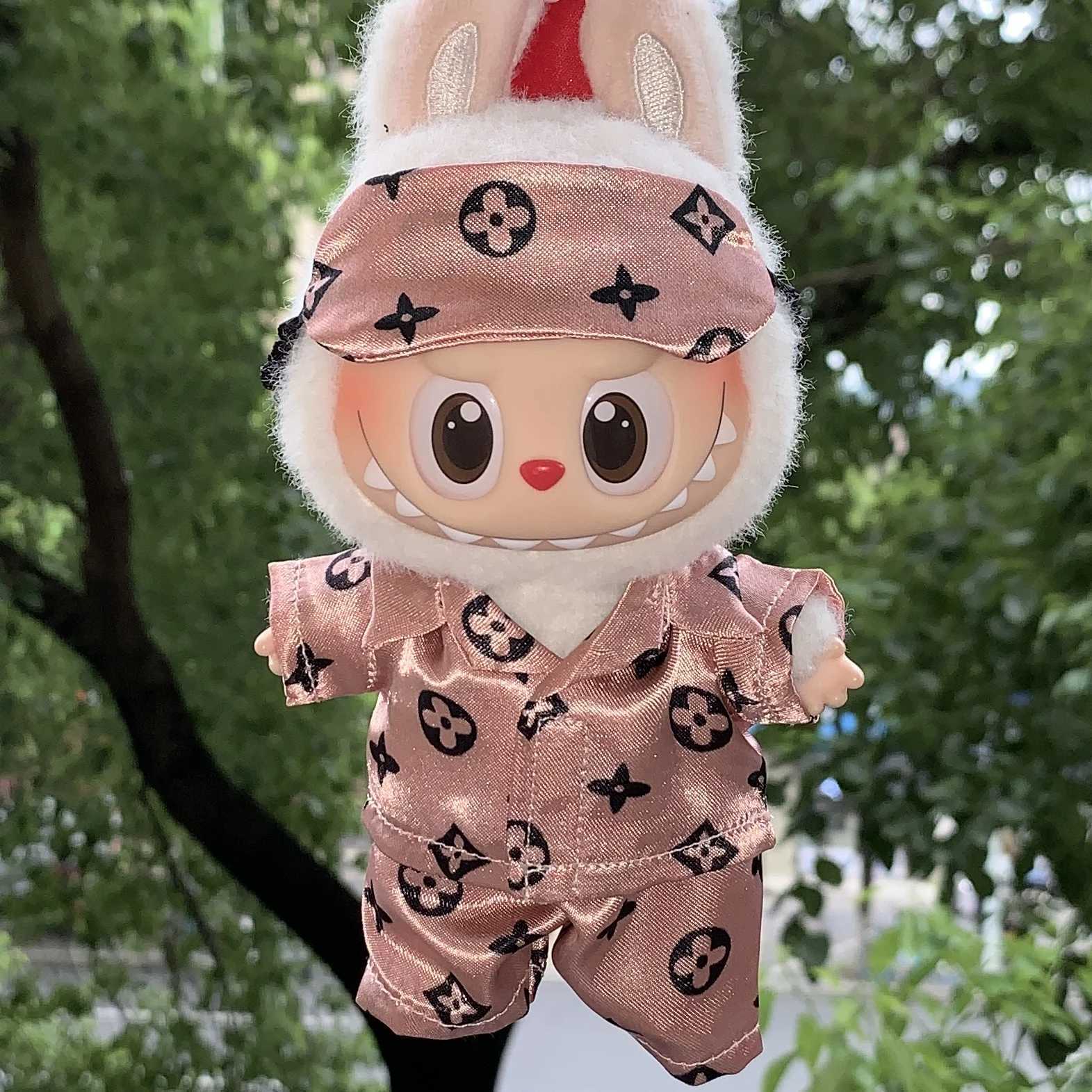 Labubu 15-17cm Pajama Set - 3-Piece Sleepwear with Eye Mask for V1/V2/V3, Kawaii Doll AccessoriesT260304