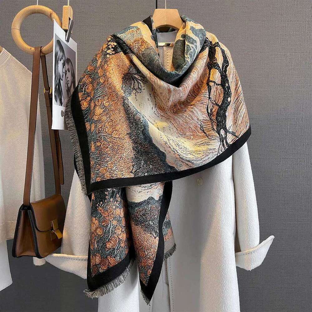 Thickened Warm Scarf For Women Retro Long Tassel Pashmina Shawl Faux Cashmere Warps Autumn Winter Floral High Quality Blanket XJ260304