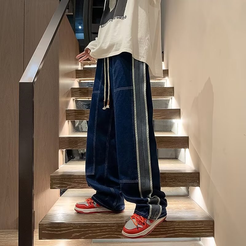 Men's Jeans For Autumn And Winter New Designer Pants American High Street Vibe Design Niche Loose Straight Wide-leg Pants
