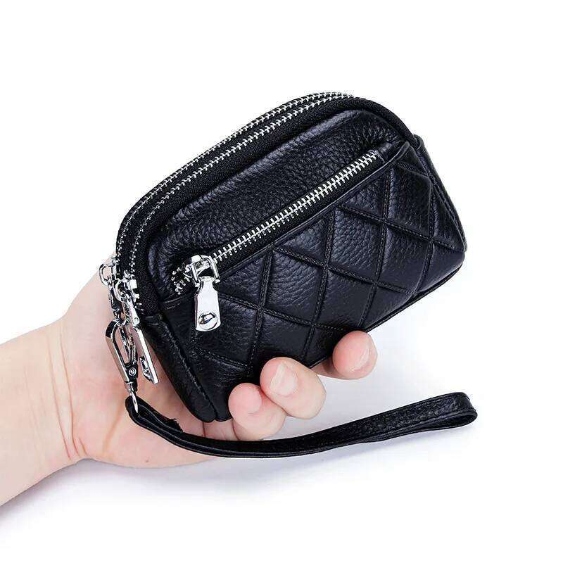 Women Purse Cowhide Large Capacity Three Zipper Multifunction Money Lipstick Pocket Clutch Coin Bag Removable Wrist Strap C260304