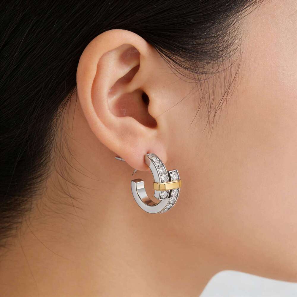 Stylish Sterling Silver Two Tone Interlaced Women S Style Zircon Set Stud Earrings Luxury Party Jewelry