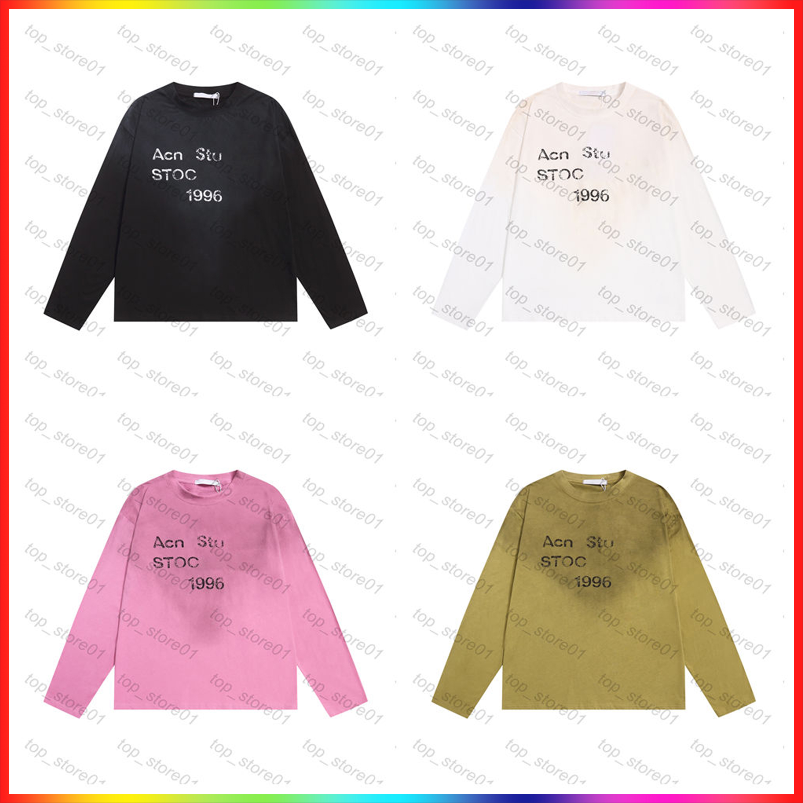 26SS Europe Oversize Letter Print Washed Vintage Tee Long Sleeve Designer studios t shirt sweatshirt Casual Fashion Skateboard Men Women Summer Graphic T shirt