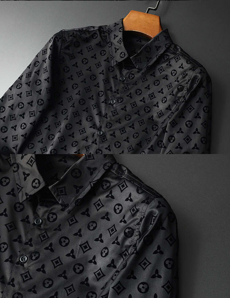 Fall fashion long-sleeved button-down solid-color large-sized business casual shirt for men