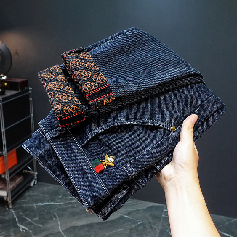 Luxury Brand Designer Clothes European Station Embroidered Jeans Trendy Brand Men's Three-Dimensional Full Bottom Printed Slim Fit Trendy Brand E